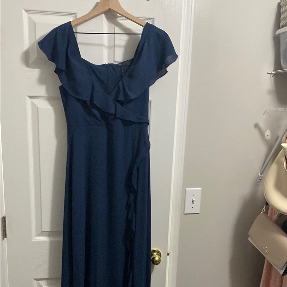 BCBGMaxAzria Blue Sundress with Flutter Sleeves and Square Neck